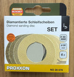 Proxxon  Set of Diamond Sanding Discs 60G -3000G & Pad  50mm Dia    (28679)
