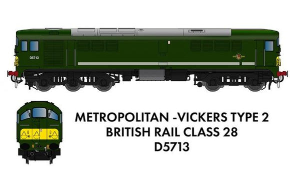 RAPIDO 905003 Class 28 CoBo D5713 BR Green Small Yellow Panel - DCC Ready